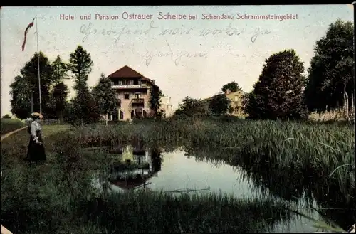 Ak Bad Schandau an der Elbe, Hotel und Pension Ostrauer Scheibe, Schrammsteingebiet