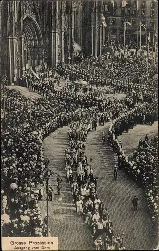 Ak Köln am Rhein, XX. Intern. Eucharistischer Kongress 1909, Große Prozession, Ausgang vom Dom