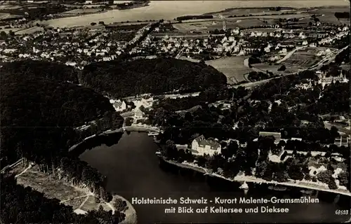 Ak Gremsmühlen Malente in Ostholstein, Gesamtansicht, Fliegeraufnahme, Kellersee, Dieksee