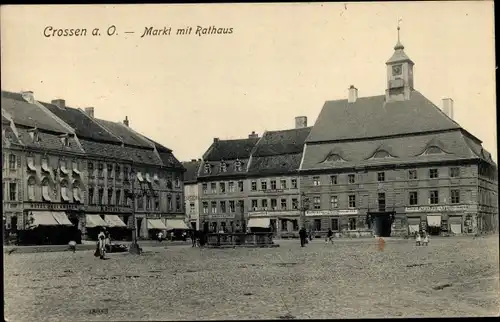 Ak Krosno Odrzańskie Crossen Oder Ostbrandenburg, Markt, Rathaus, Geschäfte