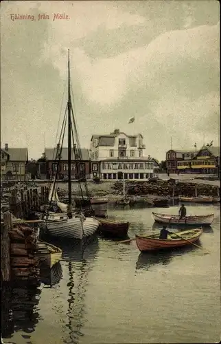 Ak Mölle Schweden, Teilansicht, Hafen, Boote