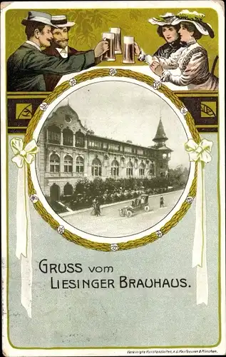 Passepartout Ak Wien 23 Liesing, Liesinger Brauhaus