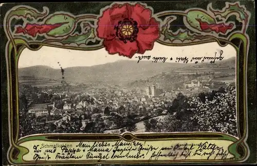 Jugendstil Passepartout Ak Schmalkalden im Thüringer Wald, Gesamtansicht