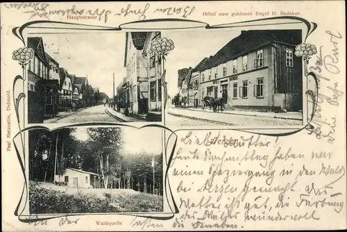 Ak Aerzen im Weserbergland, Hauptstraße, Hotel zum goldenen Engel, Waldquelle