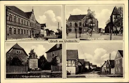 Ak Uichteritz Weißenfels an der Saale, Gasthaus zum deutschen Haus, Schule, Kirche, Kriegerdenkmal