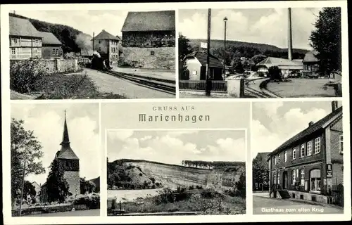 Ak Marienhagen Duingen in Niedersachsen, Kirche, Gasthaus zum alten Krug, Fabrik, Bahnstrecke