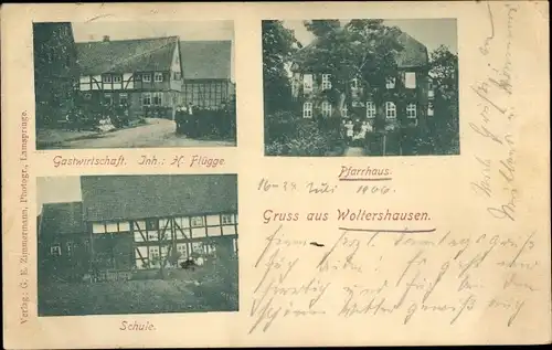 Ak Woltershausen Lamspringe in Niedersachsen, Gastwirtschaft H. Flügge, Pfarrhaus, Schule