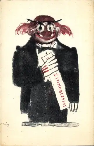 Künstler Ak Zinnoberfest, Karikatur, Clown-Maske, Künstlerhausbau Graz