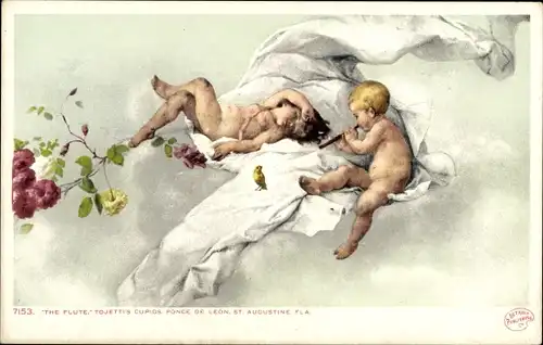 Ak Saint Augustine Florida USA, Ponce de Leon, Die Flöte, Tojettis Amoretten