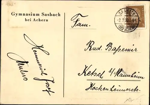 Studentika Ak Sasbach in der Ortenau, Gymnasium Sasbach, Abitur 1932