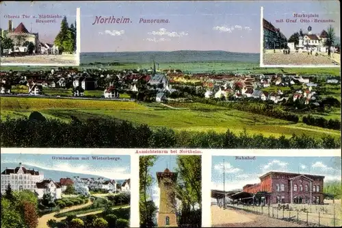 Ak Northeim in Niedersachsen, Graf Otto Brunnen, Bahnhof, Aussichtsturm, Gymnasium