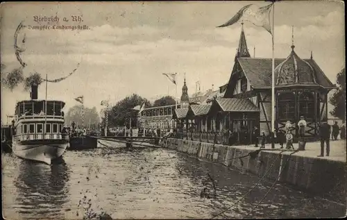 Ak Biebrich am Rhein Wiesbaden, Dampfer-Landungsstelle, Salondampfer