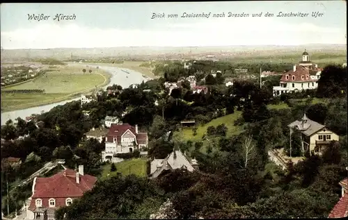 Ak Dresden Weißer Hirsch, Blick vom Louisenhof, Loschwitzer Ufer