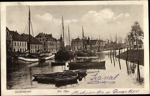 Ak Oldenburg im Großherzogtum Oldenburg, Am Stau, Boote