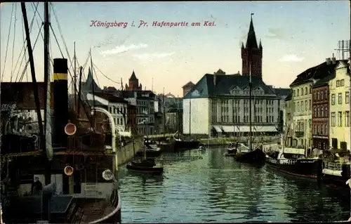 Ak Kaliningrad Königsberg Ostpreußen, Hafenpartie am Kai
