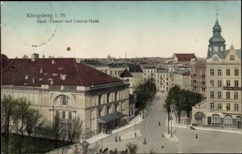 Ak Kaliningrad Königsberg Ostpreußen, Stadttheater, Central-Hotel