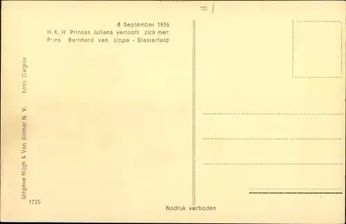 Ak Prinzessin Juliana, Prinz Bernhard von Lippe Biesterfeld