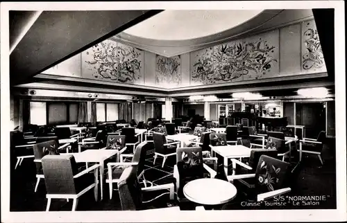 AK S/S Normandy, Touristenklasse, Le Salon, CGT, French Line