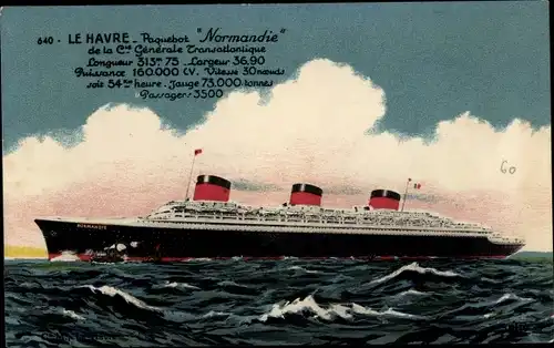 Ak Le Havre, Paquebot Normandie, CGT, French Line