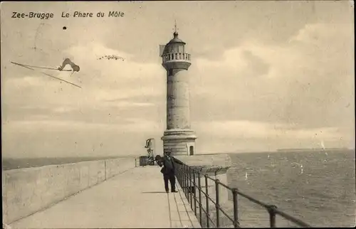 Ak Zeebrugge Westflandern, Leuchtturm Mole