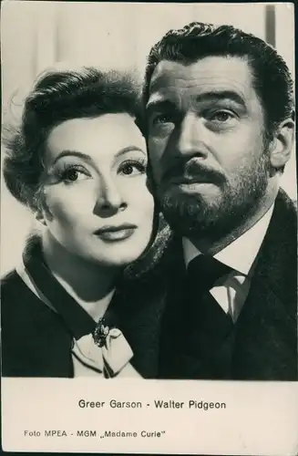 Ak Schauspielerin Greer Garson, Schauspieler Walter Pidgeon, Portrait, Film Madame Curie