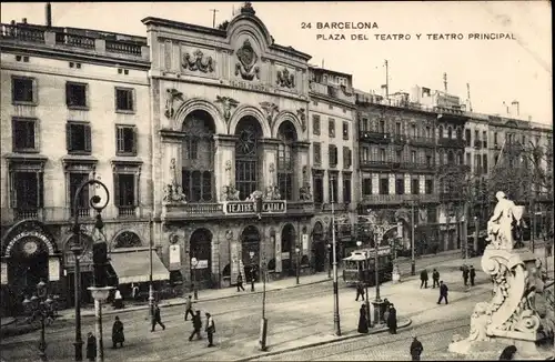 Ak Barcelona Katalonien Spanien, Plaza del Teatro und Haupttheater