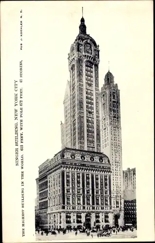 Ak New York City USA, Singer Building