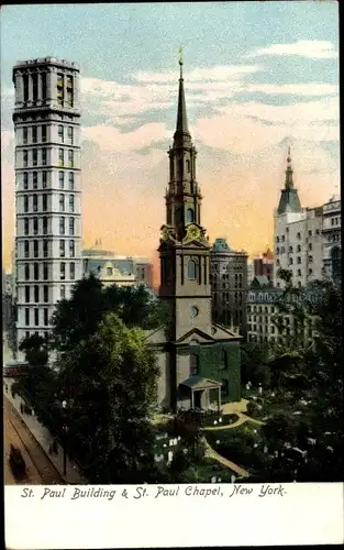 Ak New York City USA, St. Pauls Building, St. Paul Chapel