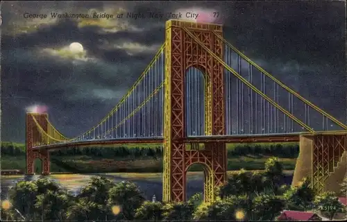 Mondschein Ak New York City USA, George Washington Bridge