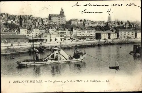 Postkarte Boulogne sur Mer Pas de Calais, Gesamtansicht, aufgenommen von der Batterie von Chatillon