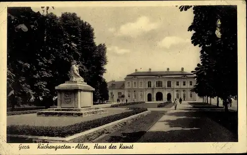 Ak Gera in Thüringen, Küchengarten-Allee, Haus der Kunst, Kriegerdenkmal