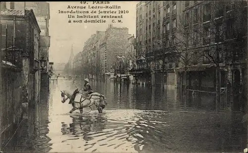 Ak Paris XII Reuilly, Avenue Ledru Rollin, Die Seine-Überschwemmung von 1910