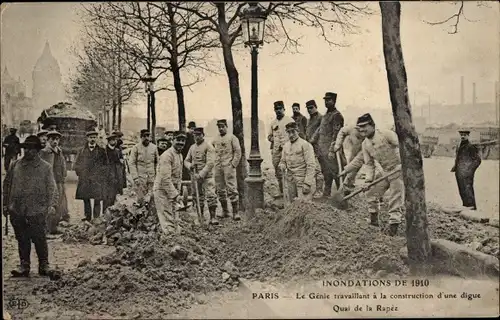 Ak Paris XII Reuilly, Quai de la Rapée, Bau eines Deichs, Die Seine-Überschwemmung von 1910