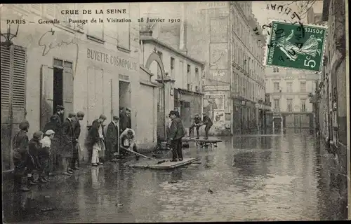 Ak Paris XV., Grenelle, Passage de la Visitation, Seine-Überschwemmung 28. Januar 1910