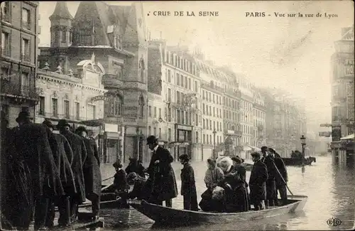 Ak Paris XII., Seineflut, Blick auf die Rue de Lyon