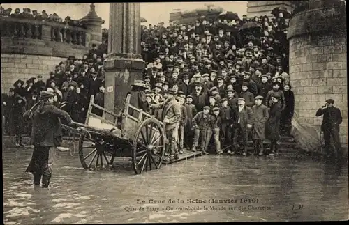 Postkarte Paris XVI, Quai de Passy, Die große Seine-Flut Januar 1910