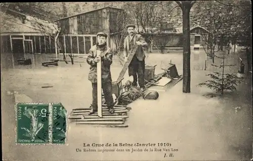 Postkarte Paris XVI Passy, Rue Van Loo, Die große Seine-Flut Januar 1910