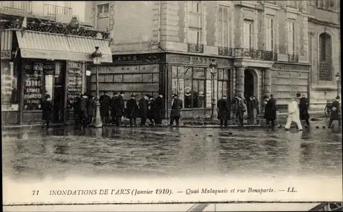 Ak Paris VI, Quai Malaquais, Rue Bonaparte, Die große Seine-Flut Januar 1910