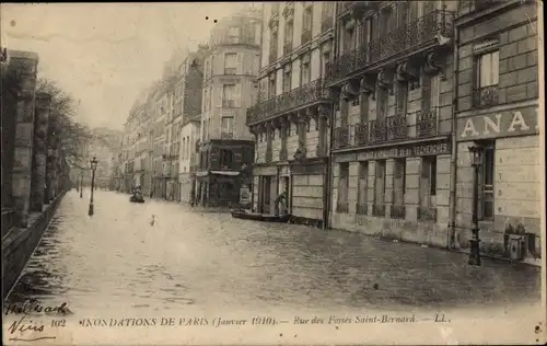 Postkarte Paris-V, Rue des Fossés Saint-Bernard, Die große Seineflut Januar 1910
