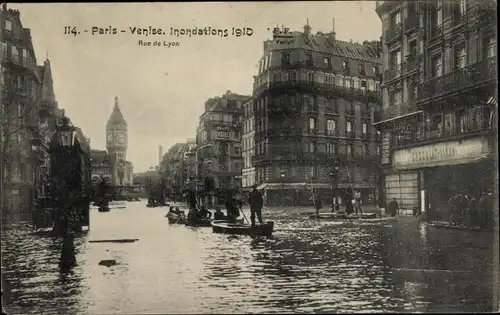 Ak Paris XII Reuilly, Rue de Lyon, Die Seine-Überschwemmung von 1910