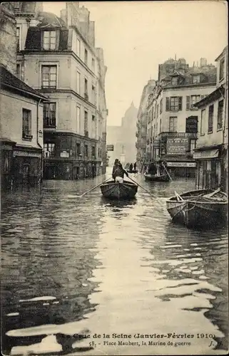 Ak Paris-V, Place Maubert, Die große Seineflut, Januar 1910