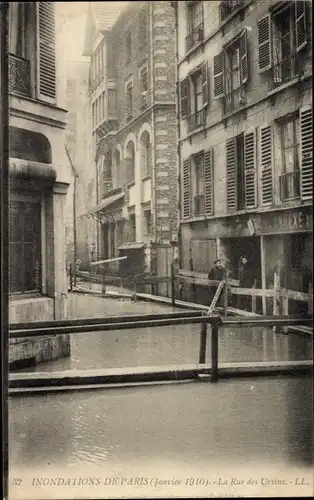 Postkarte Paris IV, Rue des Ursins, Die große Seine-Flut Januar 1910