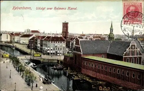 Ak København Kopenhagen Dänemark, Brücke, Fluss, Straßenpartie