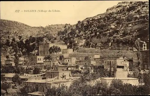 Ak Djezzin Libanon, Teilansicht des Dorfes, der Häuser, des Berges