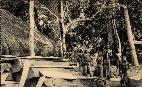 Ak Mission Francaise du St. Esprit, Im Wald gesägte Baumstämme