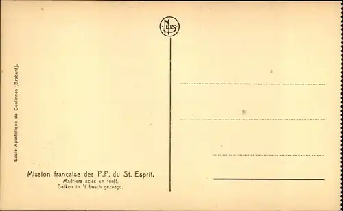 Ak Mission Francaise du St. Esprit, Im Wald gesägte Baumstämme