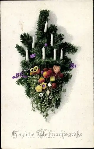 Ak Glückwunsch Weihnachten, Tannenzweige, Kerzen, Plätzchen