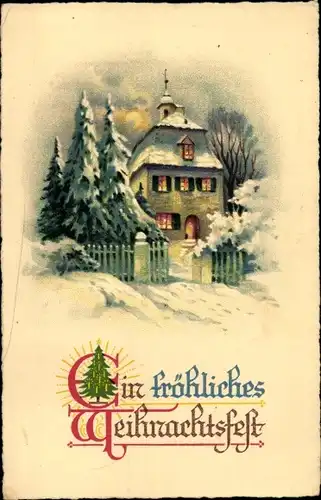 Ak Glückwunsch Weihnachten, Dorfpartie mit Kirche