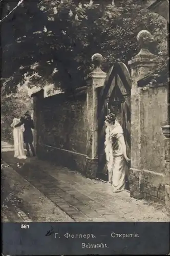 Künstler Ak Vogler, Georg Joseph, Belauscht, Liebespaar, neugierige Frau