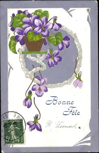 Präge Ak Glückwunsch Geburtstag, Veilchen, Blumentopf